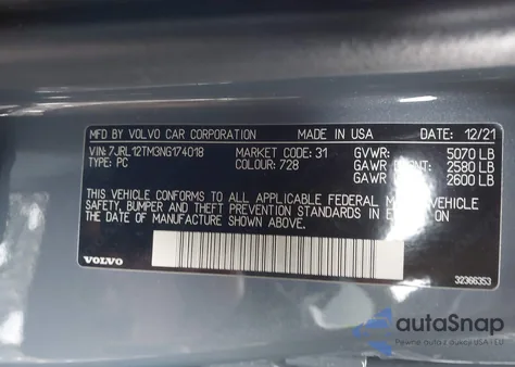 2022 Volvo S60 B5 Black Edition R-Design/B5 R-Design z USA, uszkodzony, nr VIN 7JRL12TM3NG174018